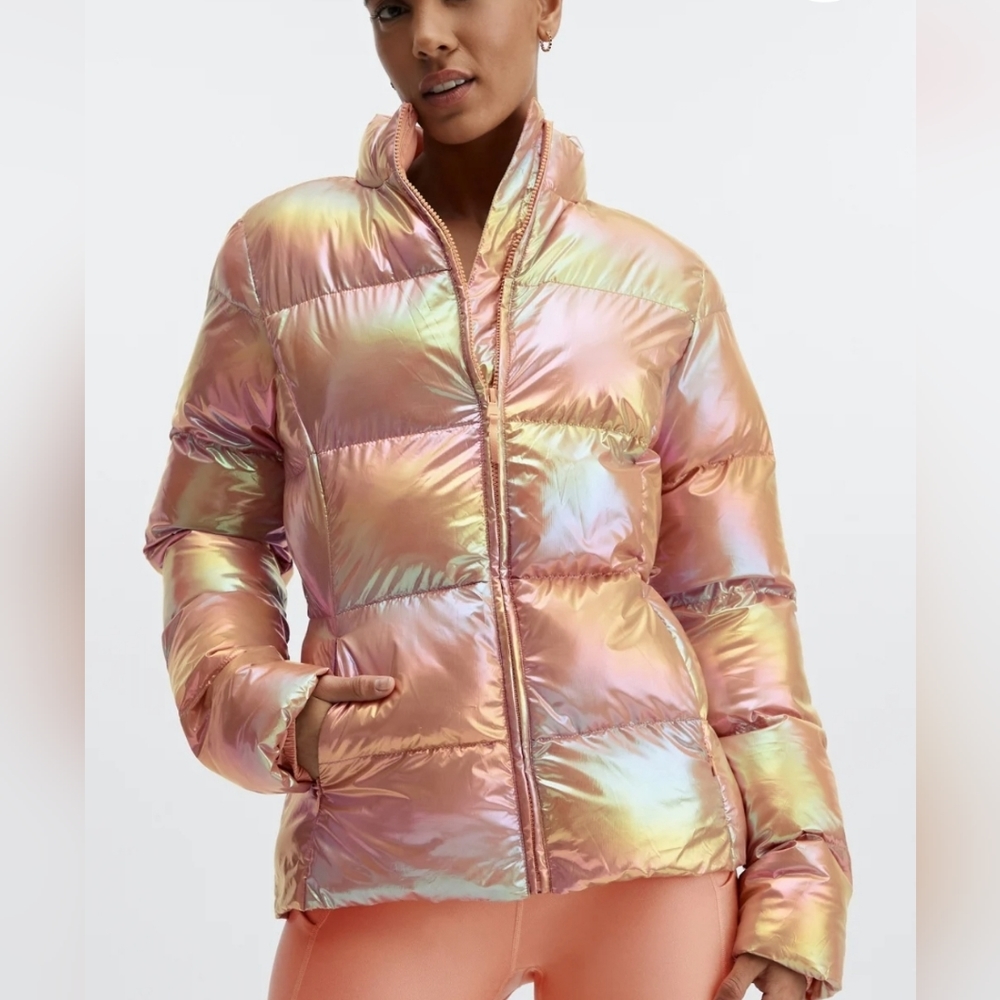 Fabletics Rose Gold Iridescent Puffer Coat Size L
